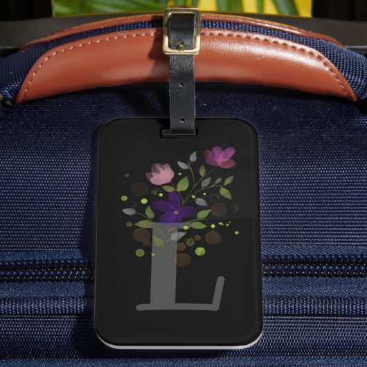 イニシャルレターLプラスフローラデザインラゲージタグ ラゲッジタグ (正面インサイチュ2)