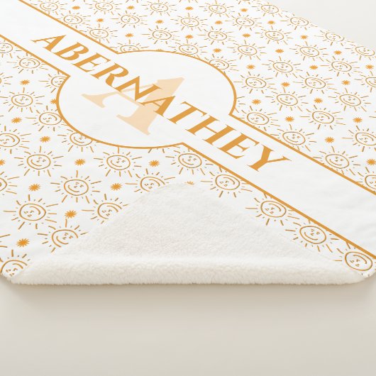 イニシャルレターMonogram & Name手書き太陽 シェルパブランケット (3/4)