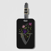 イニシャルレターVプラスフローラデザインラゲージタグ ラゲッジタグ (正面縦)