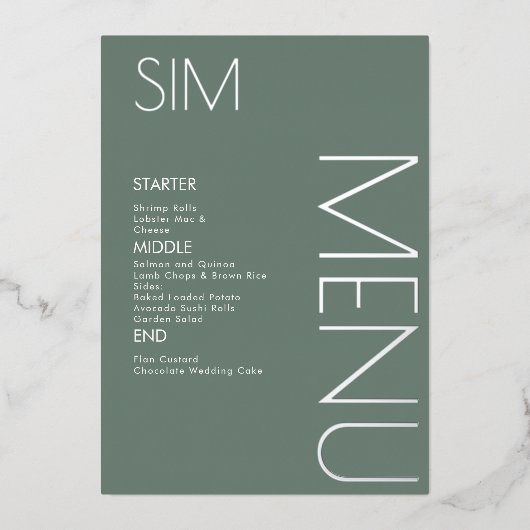 イニシャルロゴ ウェディング プレスド シルバー メニュー カード (正面)