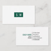 イニシャルロミニマルゴモダンお洒落ティール(緑がかった色) 名刺 (正面/裏面)