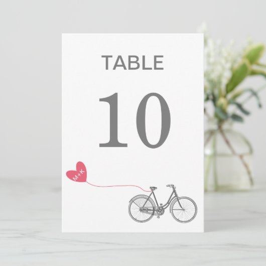 イニシャル付きのロマンチックな自転車のテーブルナンバー 招待状 (スタンド正面)