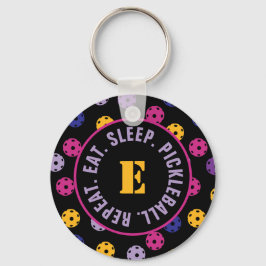 イニシャル付きブラックピックボールのネオン キーホルダー