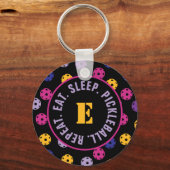 イニシャル付きブラックピックボールのネオン キーホルダー (正面)