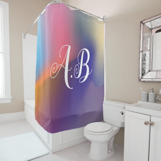 イニシャル付きモダンカラーシャワーカーテン シャワーカーテン (インサイチュ)