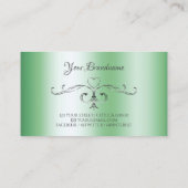 イニシャル付き明るい華美緑色の銀のコーナー 名刺 (裏面)