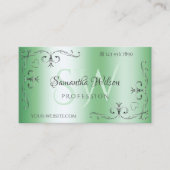 イニシャル付き明るい華美緑色の銀のコーナー 名刺 (正面)