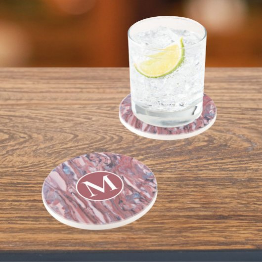 イニシャル付き赤ミネラル抽象芸術パターン コースター