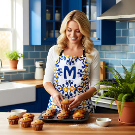 イニシャル付き💛 💙青と黄色のアズレホス エプロン