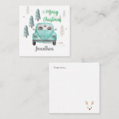 イニシャル入りのかわいいクリスマスツリーと青い車 ノートカード (正面/裏面)