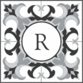 イニシャル入りのスペイン風ブラック＆ホワイト シール (正面)