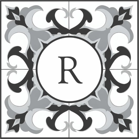 イニシャル入りのスペイン風ブラック＆ホワイト シール (正面)