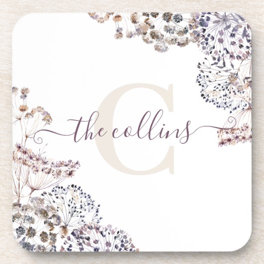 イニシャル入りのドライフラワーハードプラスティックコースター コースター (正面)