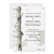 イニシャル入りの木のハート ウェディング招待状