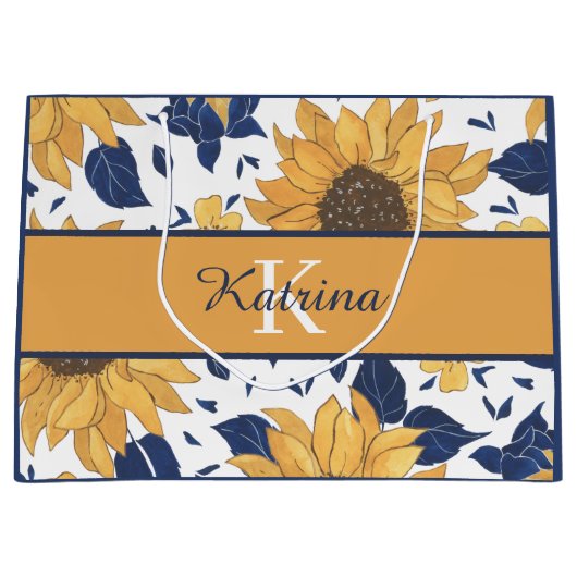 イニシャル入りひまわりギフトバッグ ラージペーパーバッグ (正面)