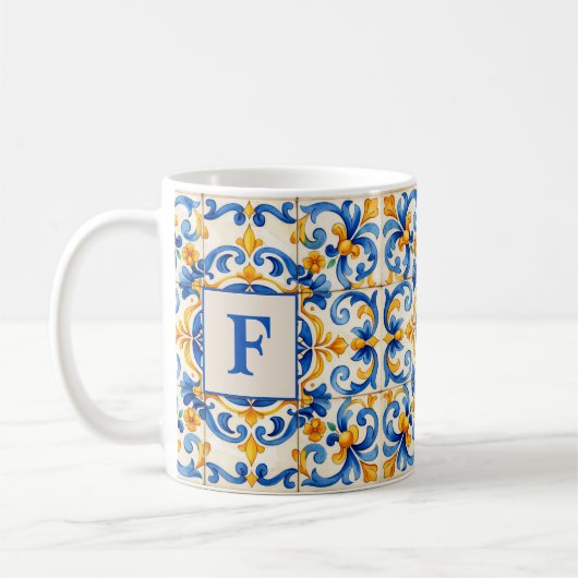 イニシャル入りアズレージョパワーマグ コーヒーマグカップ (左)