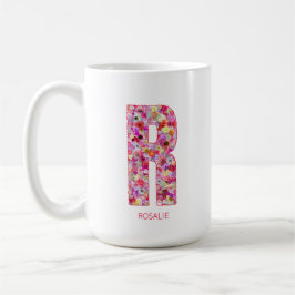 イニシャル入りギフト フラワーレターRモノグラム コーヒーマグカップ