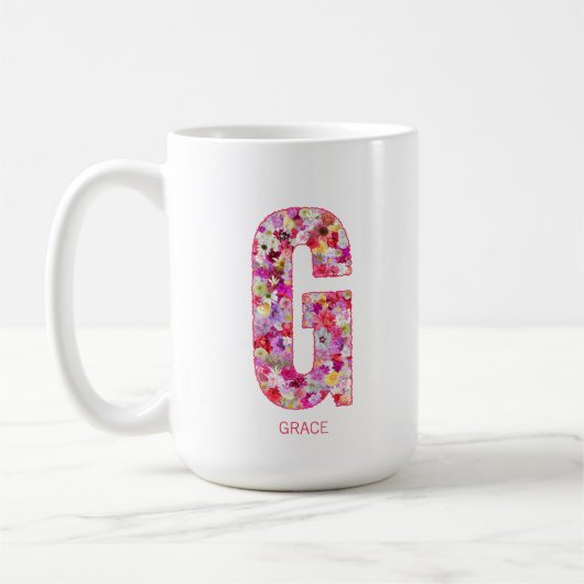 イニシャル入りギフト | 花のモノグラムG コーヒーマグカップ (左)