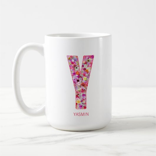 イニシャル入りギフト｜花のモノグラムY コーヒーマグカップ (左)