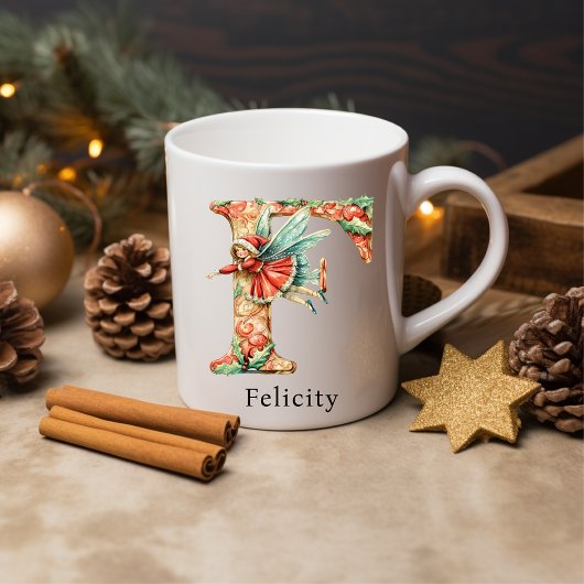 イニシャル入りクリスマスフェアリーFの名入れギフト コーヒーマグカップ