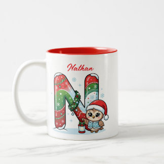イニシャル入りクリスマスレターNモノグラムサンタクロース ツートーンマグカップ