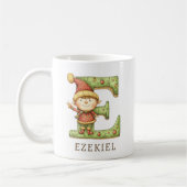 イニシャル入りクリスマス エルフのモノグラム E 名前入り コーヒーマグカップ (左)
