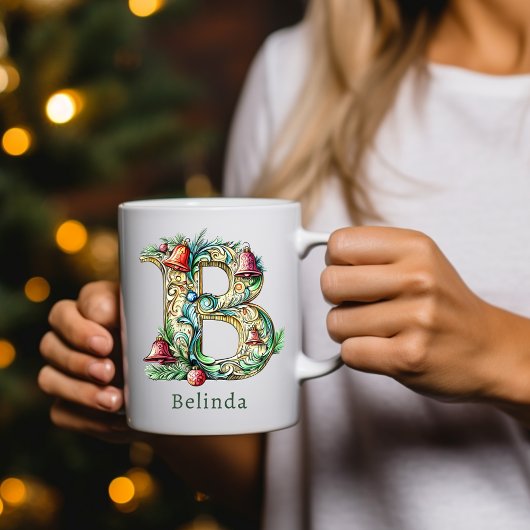 イニシャル入りクリスマス B モノグラム コーヒーマグカップ