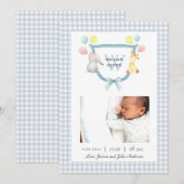 イニシャル入りクレストにウォーターカラーの動物の誕生 案内状 (正面/裏面)