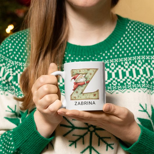 イニシャル入りサンタのクリスマス Z モノグラム コーヒーマグカップ