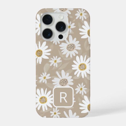 イニシャル入りデイジー模様 ベージュ iPhoneケース (裏面)