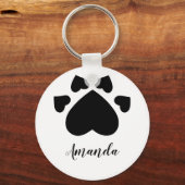 イニシャル入りハート型の子犬の足のプリント キーホルダー (正面)