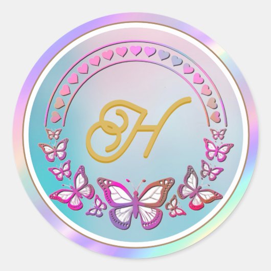 イニシャル入りバタフライモノグラム ラウンドシール (正面)