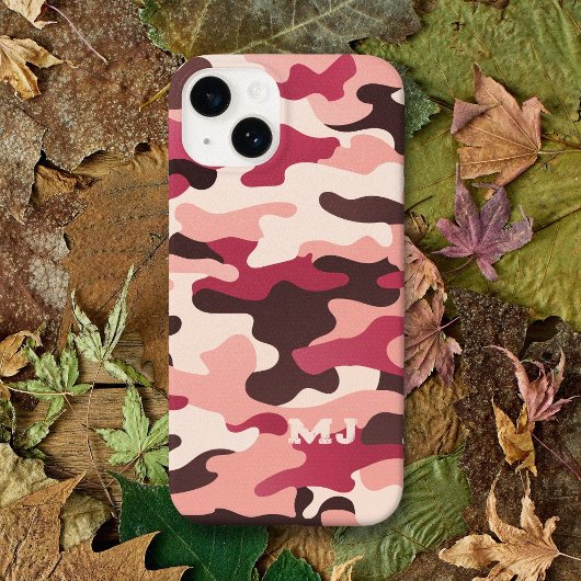 イニシャル入りピンクカモフラージュ iPhoneケース