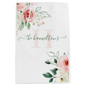 イニシャル入りフォト ウォーターカラー ピンク ローズ ギフトバッグ (正面)