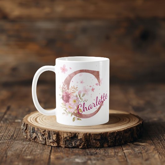 イニシャル入りフラワープリントマグカップ - C コーヒーマグカップ