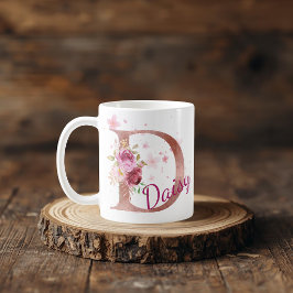 イニシャル入りフラワープリントマグカップ D コーヒーマグカップ