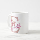 イニシャル入りフラワープリントマグカップ E コーヒーマグカップ (正面左)