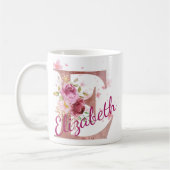 イニシャル入りフラワープリントマグカップ E コーヒーマグカップ (左)