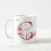 イニシャル入りフラワープリントマグカップ G コーヒーマグカップ (左)