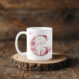 イニシャル入りフラワープリントマグカップ G コーヒーマグカップ