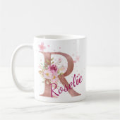 イニシャル入りフラワープリントマグカップ - R コーヒーマグカップ (左)