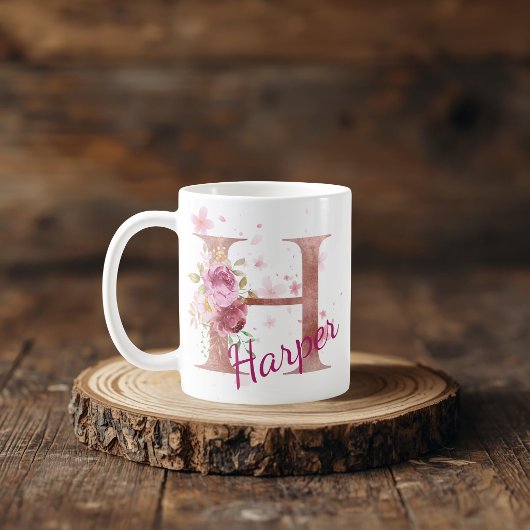 イニシャル入りフラワーマグカップ - H コーヒーマグカップ