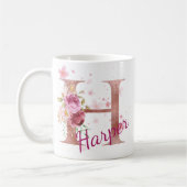 イニシャル入りフラワーマグカップ - H コーヒーマグカップ (左)