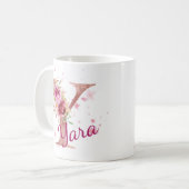 イニシャル入りフラワーマグカップ - Y コーヒーマグカップ (正面左)