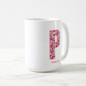 イニシャル入りフラワーレターモノグラム P コーヒーマグカップ (正面右)