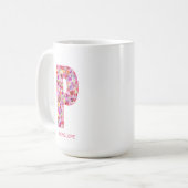 イニシャル入りフラワーレターモノグラム P コーヒーマグカップ (正面左)