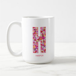 イニシャル入りフラワーレター H モノグラム コーヒーマグカップ