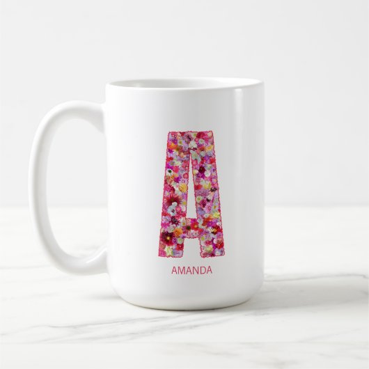イニシャル入りフラワーレターAモノグラム コーヒーマグカップ (左)