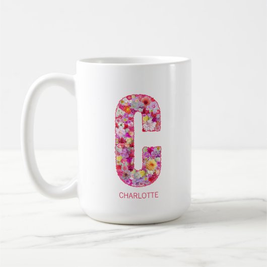 イニシャル入りフラワーレターCモノグラム コーヒーマグカップ (左)
