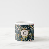 イニシャル入りヴィンテージ風 水彩画 1600年代の花のデザイン 6oz エスプレッソカップ (正面)